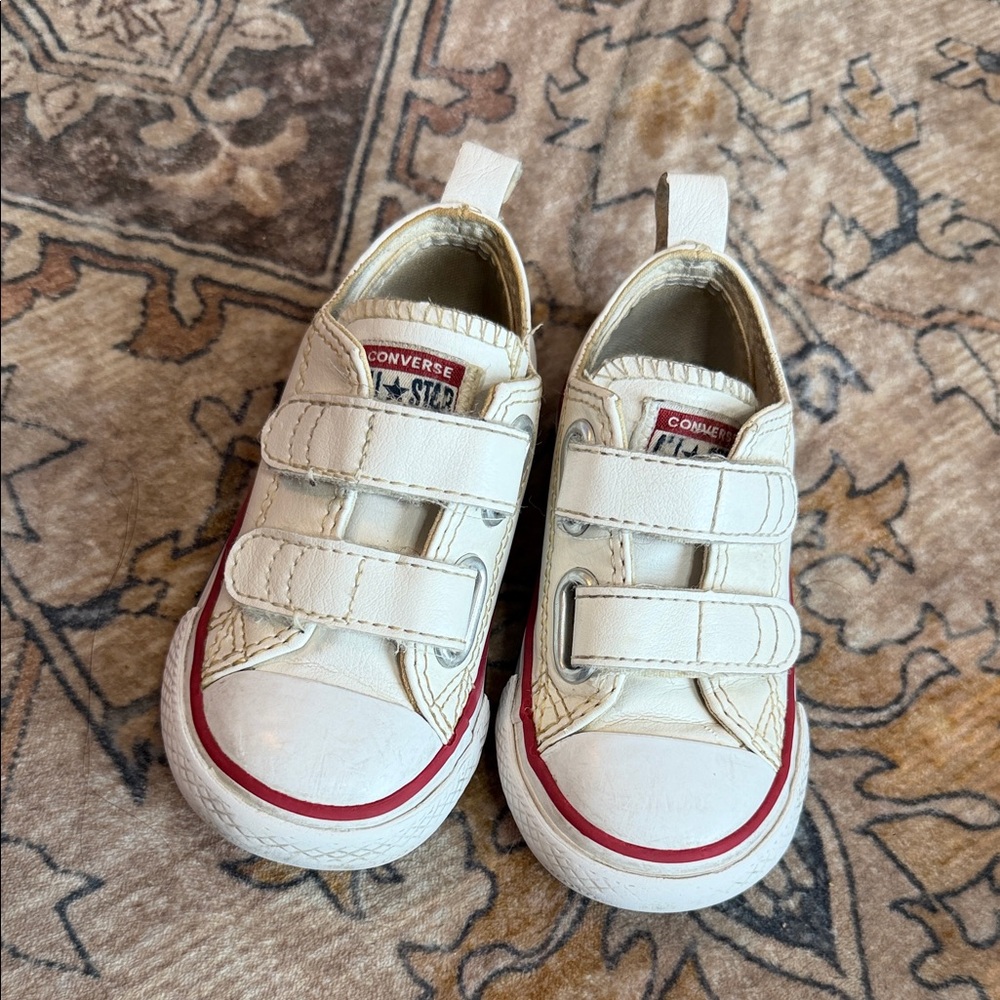 Converse Kids Cream and Red Velcro Sneakers